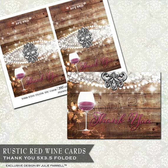 Rustic Red Wine Thank You Greeting Card, DIY Printable Thank You, Twinkling Lights, Rustic Wood, Vineyard Thank You Card Instant Download Il_570xn