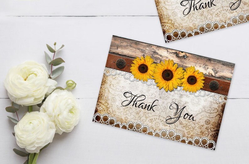 Sunflower Thank You Card Printable Country Rustic Thank You | Etsy