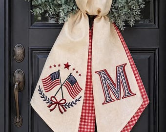 Personalized 250th Anniversary Wreath Sash, Monogram Patriotic Wreath Sash, Patriotic American Decor, 4th of July Porch Decoration