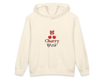 Cherry Bow Logo Hoodie | Retro Cherry Graphic Youth Hooded Sweatshirt