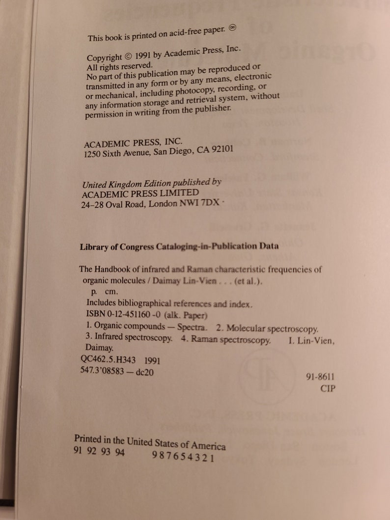 The Handbook of Infrared and Raman Characteristic Frequencies of Organic Molecules 1991 Bild 4