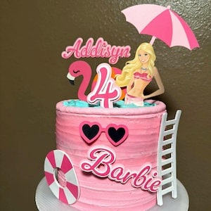 Barbie Inspired Birthday Cake Topper,Flamingo, Personalized Name