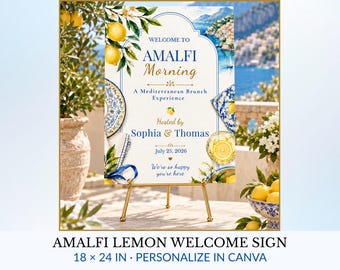 Amalfi Lemon Brunch Welcome Sign Template, 18 × 24 in, Editable Canva Digital Download