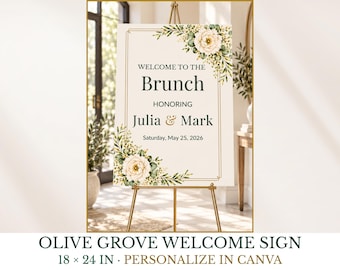 Olive Grove Brunch Welcome Sign, 18x24 Editable Canva Template
