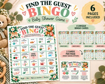 Find the Guest Bingo Baby Shower Game, Printable Icebreaker Activity, Meet the Guest Bingo, Baby Shower Party Game PDF