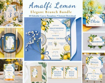 Amalfi Lemon Brunch Bundle, Editable Canva Templates (10 Pieces)