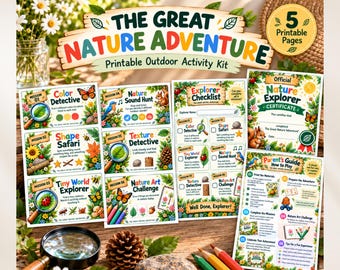 Nature Scavenger Hunt for Kids, Outdoor Adventure Activity Kit, Printable Nature Games