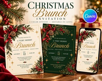 Christmas Brunch Invitation Template, Editable Canva Invite, Printable 5x7 & Digital Holiday Brunch Invitation