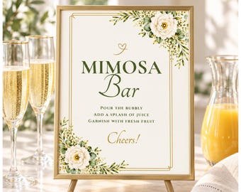 Editable Olive Grove Mimosa Bar Sign Template, Floral Canva Design, 8x10 in
