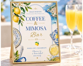 Coffee & Mimosa Bar Sign Template, Amalfi Lemon, Editable Text in Canva, 8x10 in