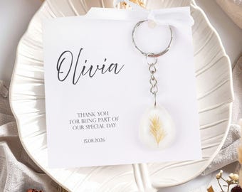 Personalized gift for wedding guests | Custom keychain boho wedding favors | Pressed flower favors | Bridesmaid proposal card