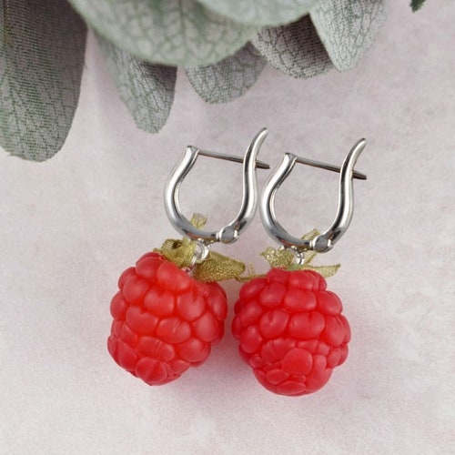 Raspberry Earring Food Earrings Juicy Drop Berry Earrings Etsy