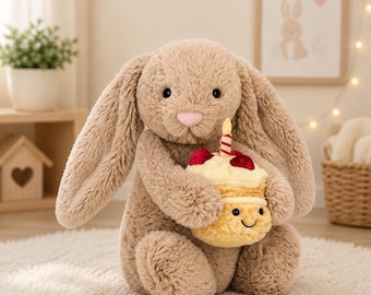 Quallen Katze schüchternes beiges Häschen Plüschtier 31 cm Geburtstag Cupcake Kuscheltier