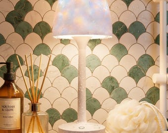 Cordless Shower Lamp, Handmade Aurora Projector & Waterproof Bathroom Mood Light (15H Battery)