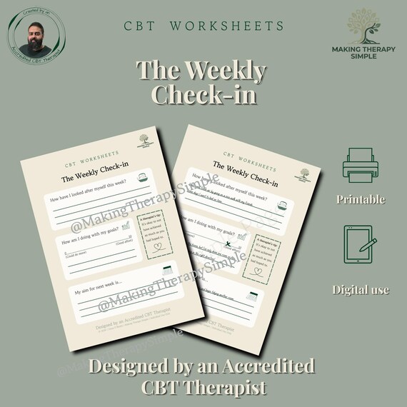Weekly Reflection CBT Planner | Mental Health Reset Worksheet | Created by an Accredited CBT Therapist | Progress Journal
