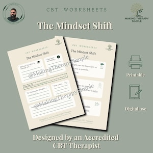 CBT Thought Management Reframing Worksheet, Mindset Shift for Overthinking | Created by a BABCP Accredited Therapist | Cognitive De-fusion