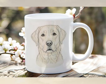 Gele labradormok — fijne lijntekeningen met kleuraccenten | 11 oz keramiek | Cadeau hondenliefhebber