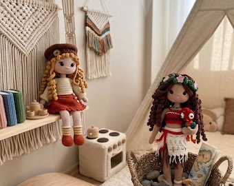 Moana Crochet Doll, Handmade Amigurumi personalized Gift for Girls, Waldorf Style Soft Toy