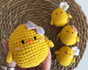 Duo Tiny Adorable Crochet Chick,Duo Handmade Easter Basket Stuffer,Amigurumi Bird Mini Plush