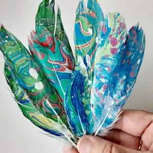 Hand Marbled Feathers, 10 Pack, Craft Supplies, Hat Decor, Scrapbooking, Card Making, Bookmarks