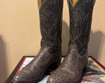 Rare Grey Smooth Ostrich Tony Lama Gold Label Boots 8.5D Vintage USA Made