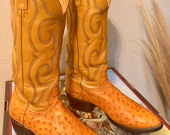 Botas de avestruz Nocona de pluma completa estilo vintage / Años 90, época Enid / Talla 7.5B para hombre / Talla 9 para mujer