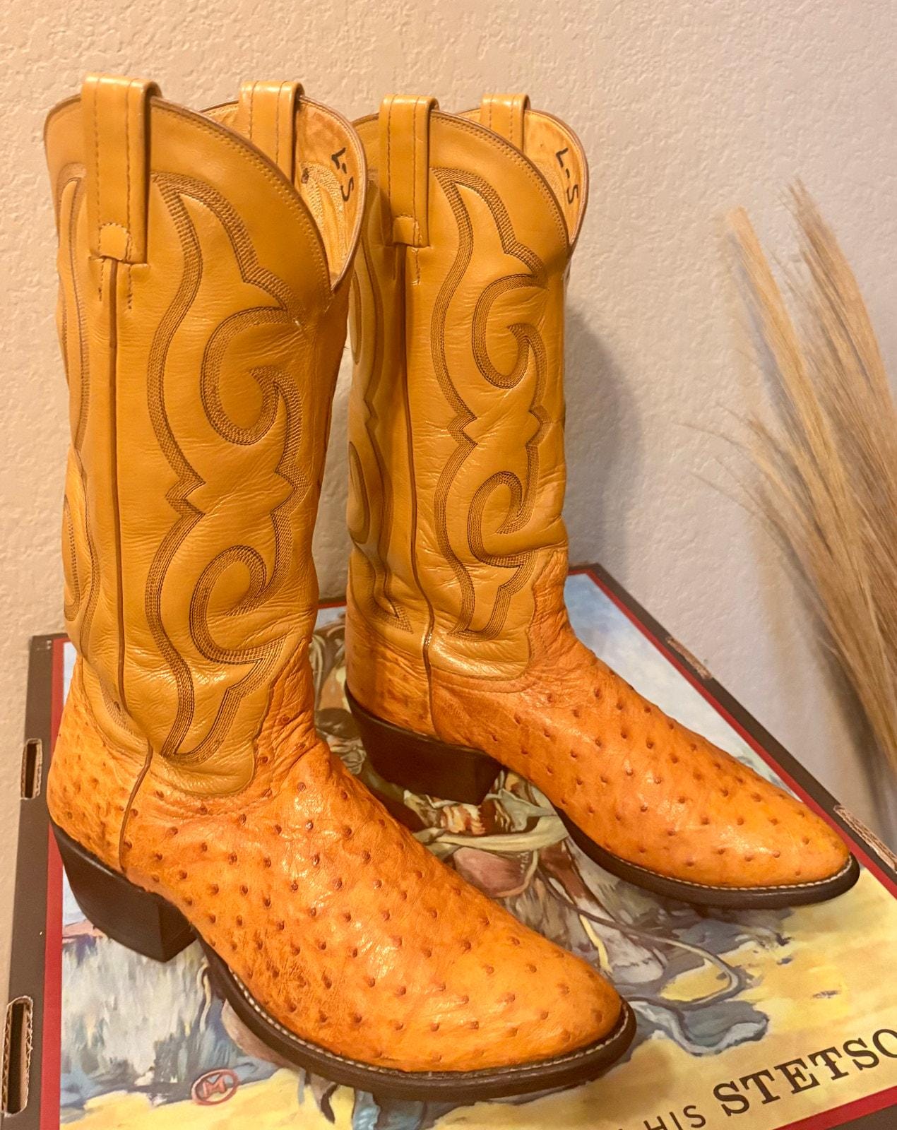 Nocona Vintage Brown Full Quill Ostrich Leather Western Cowboy Boots 9.5 D Nocona Full Quill Ostrich Patchwork Brown Leather Cowboy  main image 3