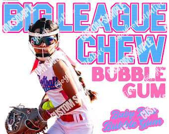 Softball Player Big League PNG | Baby Blue Retro Bubble Gum Design