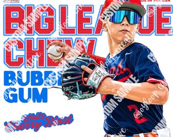 Big League Chew Style Baseball PNG | Red and Blue Retro Baseball Design (Digital Download)