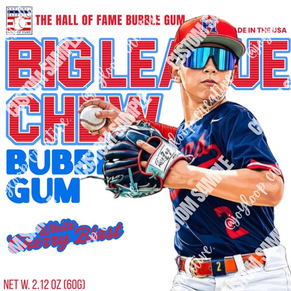 Immagine PNG di una palla da baseball in stile Big League Chew / Design retrò da baseball rosso e blu (Download digitale)