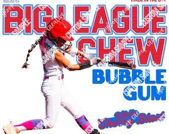 Softball Big League Chew Style PNG | Red and Blue Retro Softball Design (Digital Download)