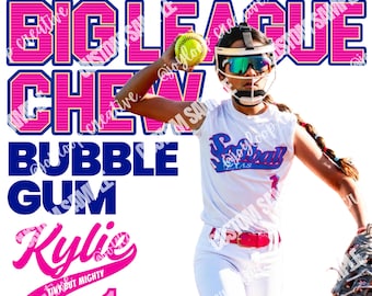 Big League Chew Inspired Pink Template | Softball Player Canva Download