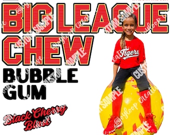 Big League Chew Style Softball PNG | Red and Black Retro Baseball Design (Digital Download)