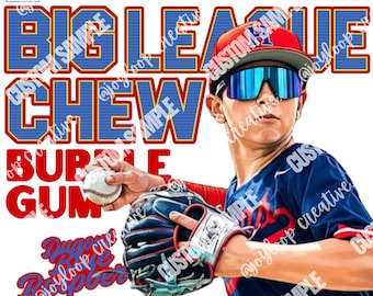 Big League Style Baseball PNG | Blue and Red Retro Baseball Design (Digital Download)