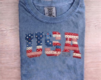 Camiseta de mujer con estampado de patchwork y bandera estadounidense del 4 de julio de 2026, 250 America