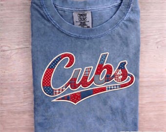 Camisa retro de patchwork con estampado vintage de los Cubs