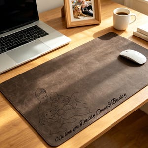 Custom Dad Engraved Line Art Desk Mat,Personalized Photo Sketch Desk Pad,Father's Day Gift,Custom Birthday Gift for Husband Daddy