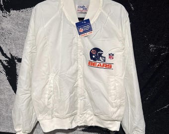 Vintage NWT Deadstock Chicago Bears Chalk Line White Bomber Jacket Mens XL 90s Made in USA