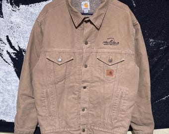 Vintage Carhartt Sherpa-Lined Trucker Jacket Frontier Brown J233 FRB Size Mens XL