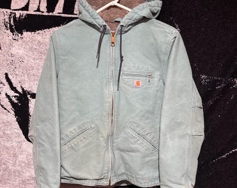 Vintage Y2K Carhartt WJ141-454 Seaglass Blue Sierra Sherpa Lined Faded Utility Jacket Women’s Small