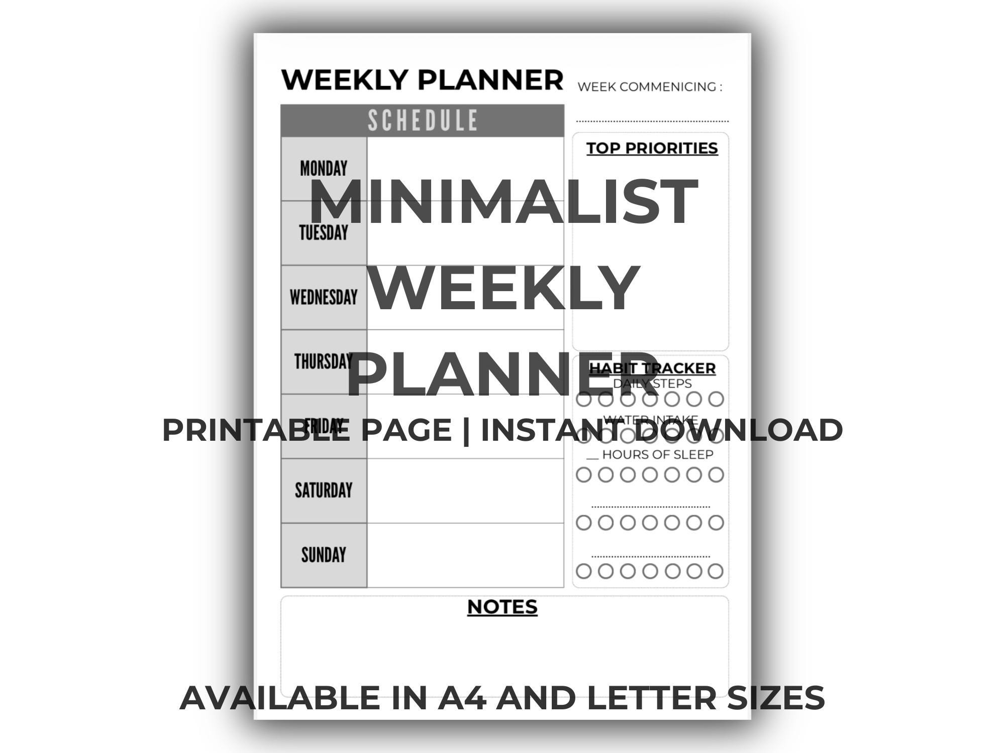Weekly Planner Printable | A4 & US Letter | Minimal Weekly Layout ...