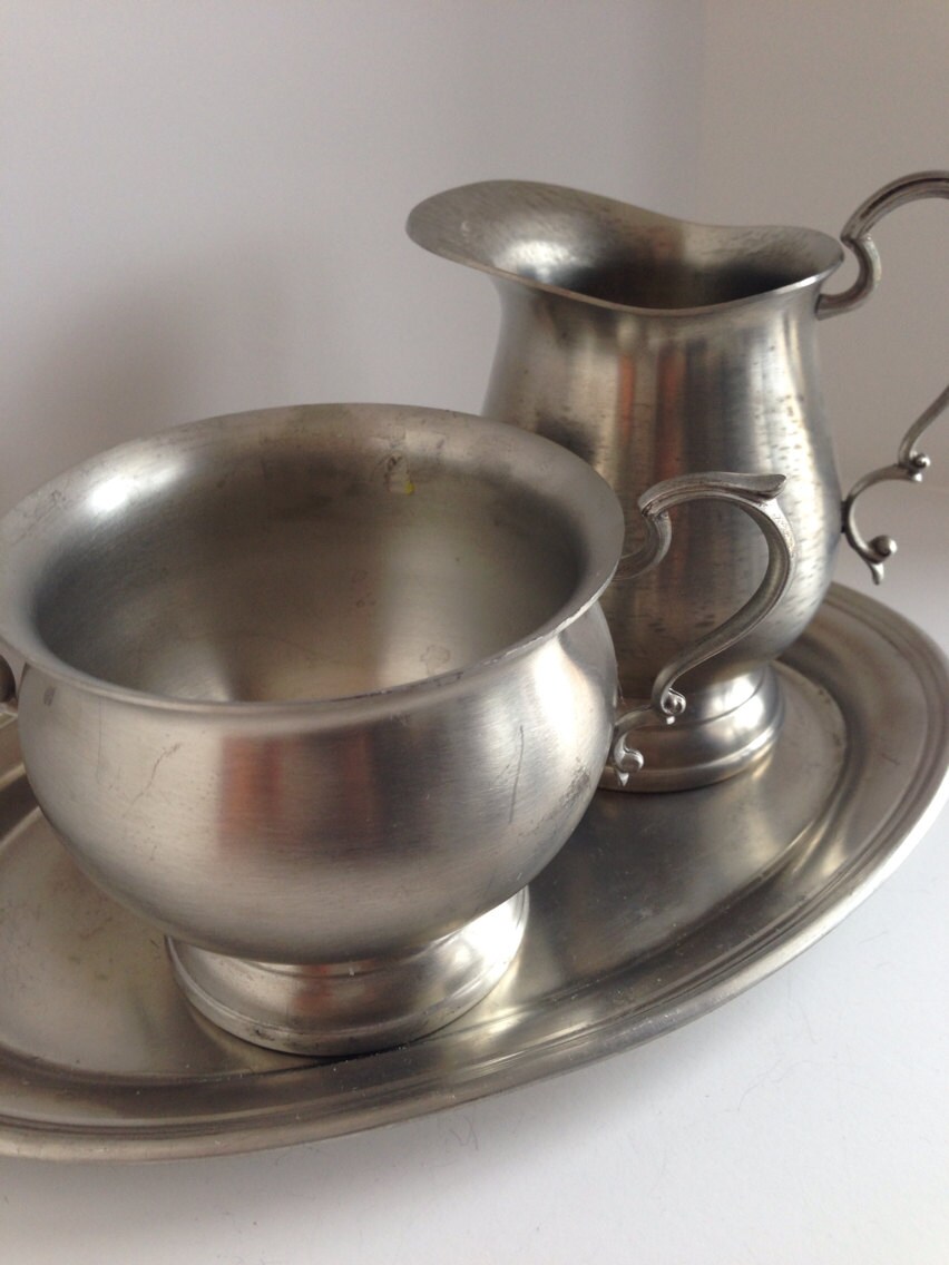 Antique Pewter Cream and Sugar Set Etsy