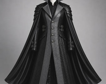 Gothic Paladin Leather Overcoat | Textured Vampire Lord Trench Coat with Removable Cape