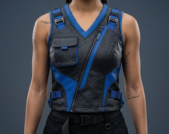 Handgemaakt cyberpunk tactisch leren vest, urban techwear bikerbodywarmer, futuristische streetwear mouwloos harnas, Gothic Rave Festival-outfit