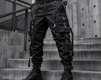 Black Techwear Cargo Pants – Cyberpunk Utility Trousers, Tactical Joggers, Gothic Alt Fashion