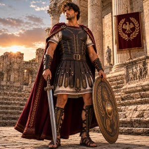 Luxuriöses römisches Kriegerkostüm, Gladiatorenrüstung aus Leder, Centurio-Cosplay-Ausrüstung
