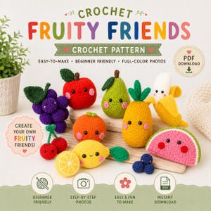 Crochet Fruity Friends Pattern Bundle | Beginner Amigurumi PDF (Digital Download)