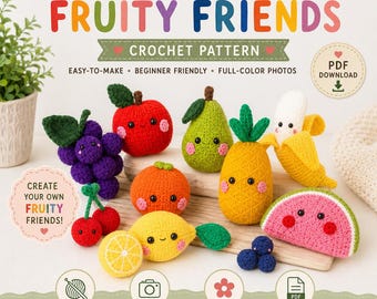 Pacchetto di schemi per amigurumi all'uncinetto "Amici Fruttati" / Amigurumi per principianti in formato PDF (download digitale)