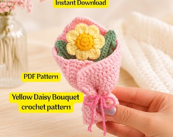 Yellow Daisy Bouquet Crochet Pattern, Floral PDF, Home Decor Craft (Digital Download)