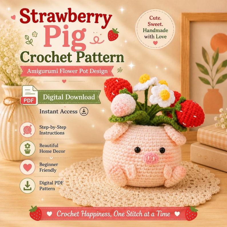 Strawberry Pig Crochet Pattern PDF